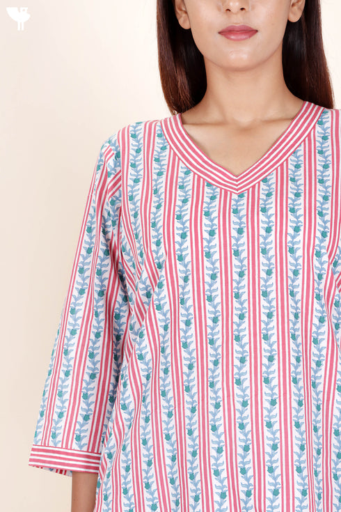 Cotton Kurta And Pant Set In Floral Print