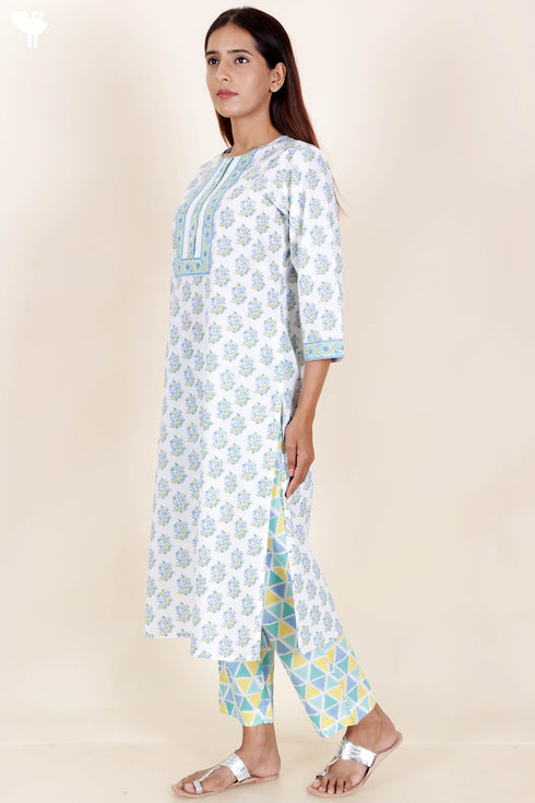 Cotton Kurta And Pant Set In Block Print