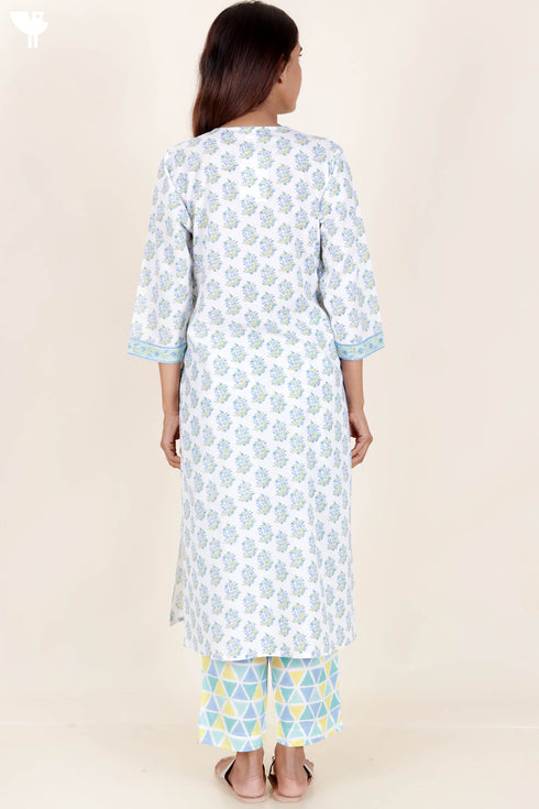 Cotton Kurta And Pant Set In Block Print