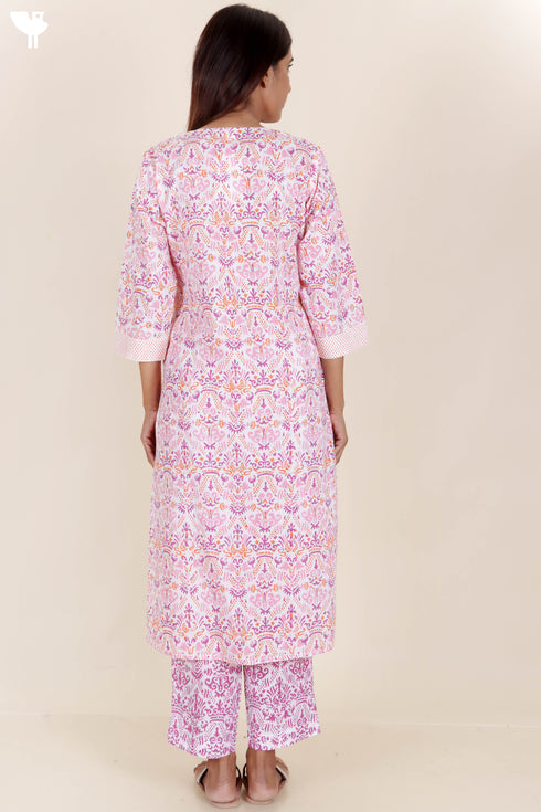 Cotton Kurta And Pant Set In Floral Print