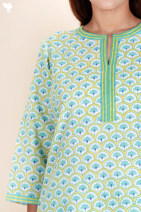 Cotton Kurta And Pant Set In Block Print