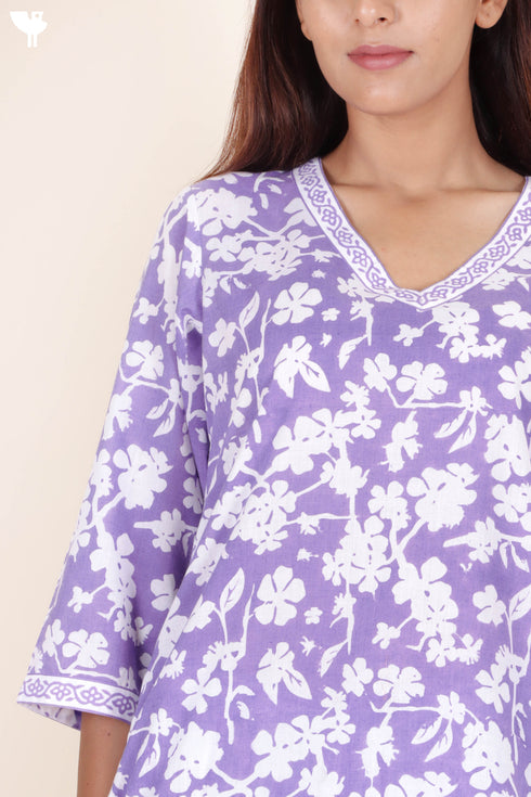 Terry Voile Kurta Pant Set With Dupatta In Block Print