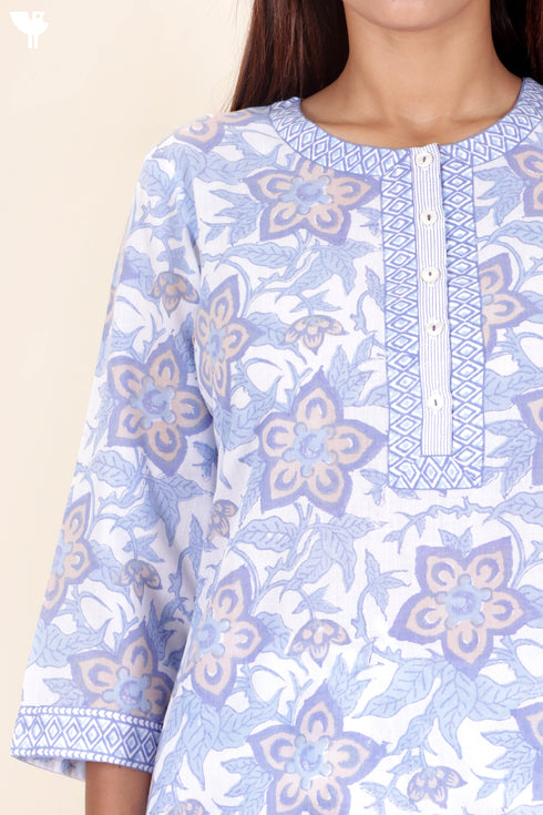 Terry Voile Kurta Pant Set With Dupatta In Block Print