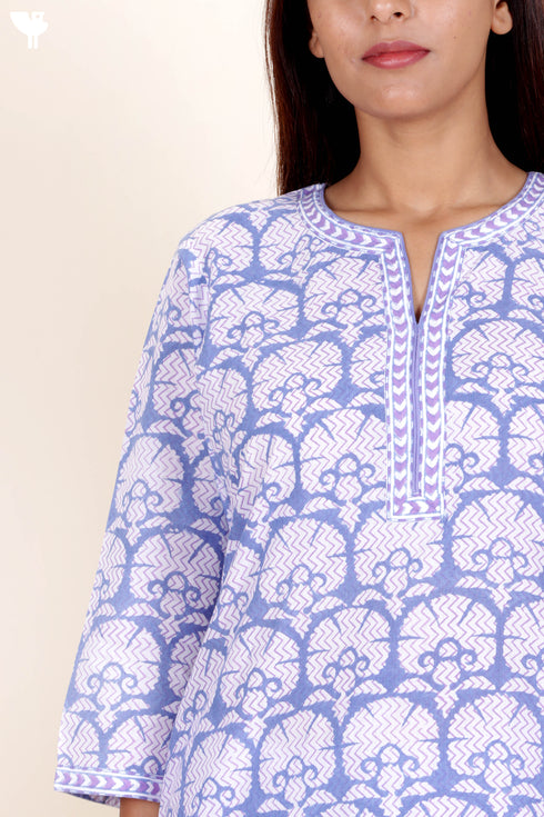 Terry Voile Kurta Pant Set With Dupatta In Block Print