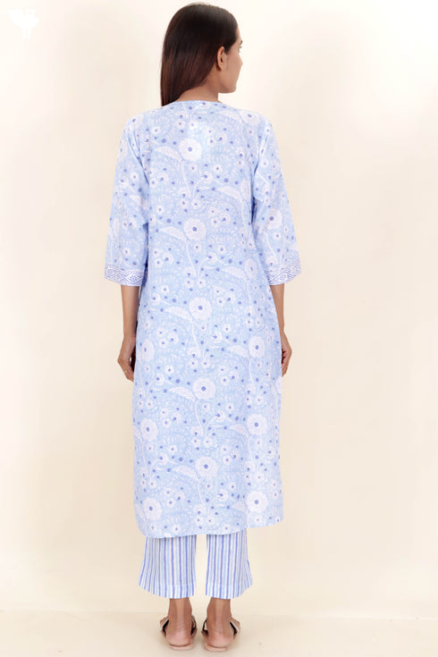 Cotton Kurta And Pant Set In Block Print