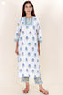 Cambric Cotton Kurta Pant Set With Dupatta In Block Print