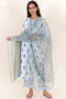 Cambric Cotton Kurta Pant Set With Dupatta In Block Print
