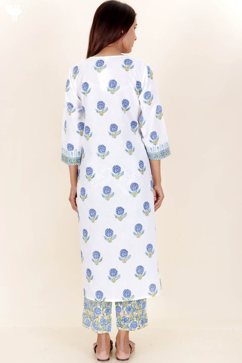 Cambric Cotton Kurta Pant Set With Dupatta In Block Print