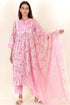 Cotton Kurta Pant Set With Dupatta In Block Print