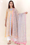 Kota Doria Kurta Pant Set With Dupatta In Block Print