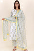 Kota Doria Kurta Pant Set With Chiffon Dupatta In Block Print
