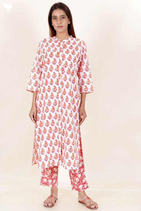Cotton Kurta And Pant Set In Block Print
