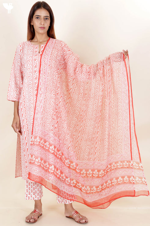 Bizzy Lizzy Kurta And Pant Set With Kota Dupatta In Block Print