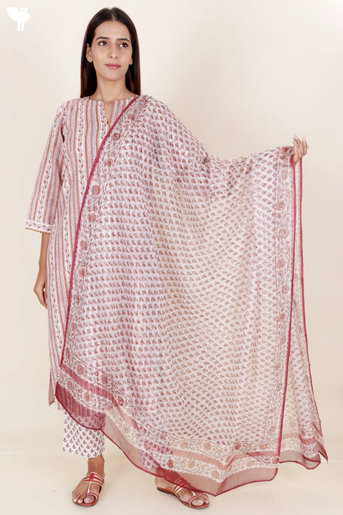 Bizzy Lizzy Kurta And Pant Set With Kota Dupatta In Block Print
