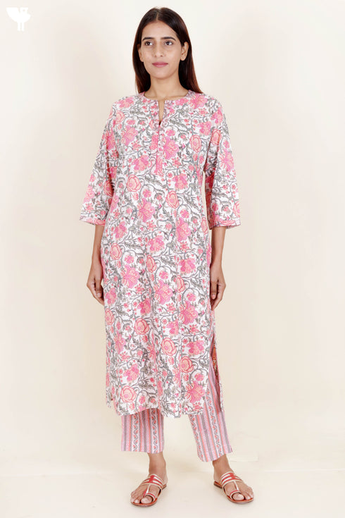 Bizzy Lizzy Kurta Pant Set With Dupatta In Block Print