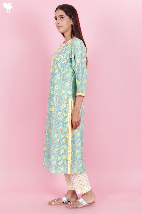 Bizzy Lizzy Kurta Pant Set With Dupatta In Block Print