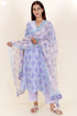 Mulmul Kurta Pant Set With Kota Dupatta In Block Print