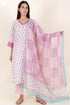 Kota Doria Kurta Pant Set With Dupatta In Block Print