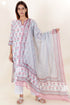 Kota Doria Kurta Pant Set With Dupatta In Block Print