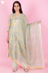Kota Doria Kurta Pant Set With Dupatta In Block Print