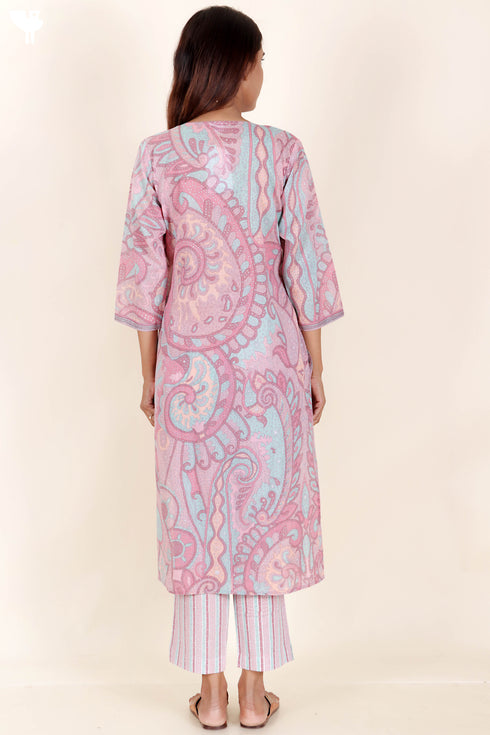 Cotton Kurta And Pant Set In Graphic Print