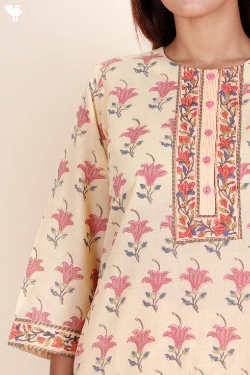 Terry Voile Kurta Pant Set With Dupatta In Block Print