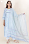 Cotton Kurta Pant Set With Dupatta In Block Print