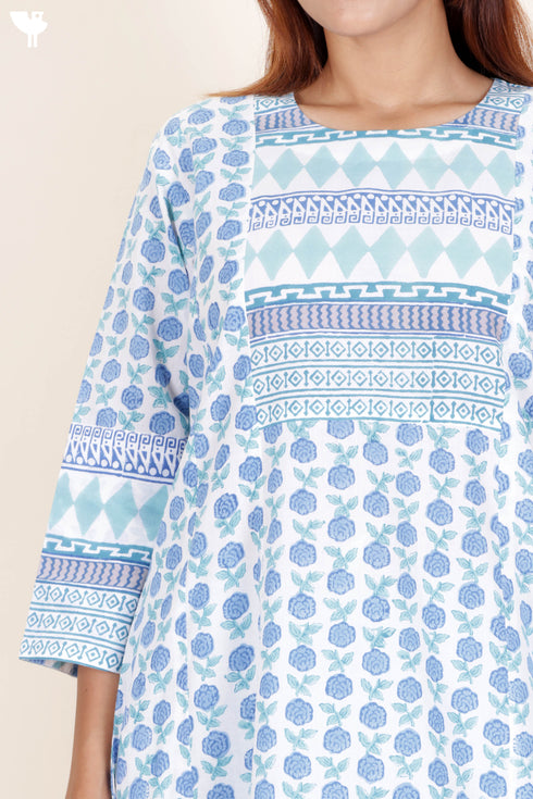 Cotton Kurta And Pant Set With Dupatta In Block Print