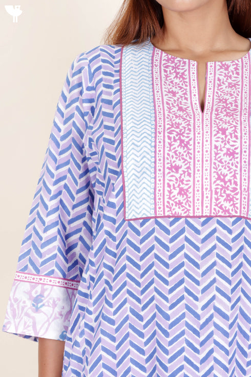 Cotton Kurta And Pant Set With Dupatta In Block Print