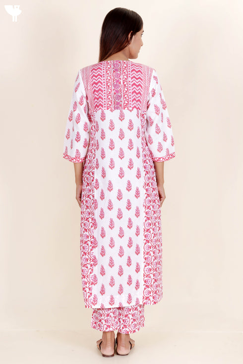 Cotton Kurta And Pant Set With Dupatta In Block Print