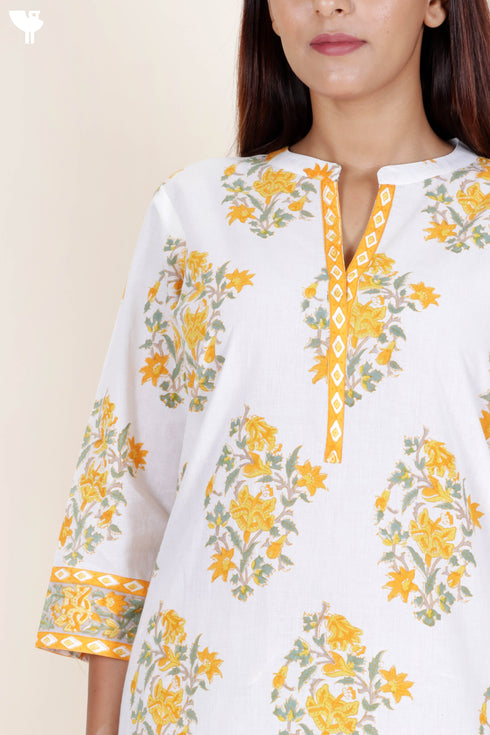 Cotton Kurta And Pant Set With Dupatta In Block Print