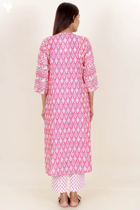 Cotton Kurta And Pant Set With Dupatta In Block Print