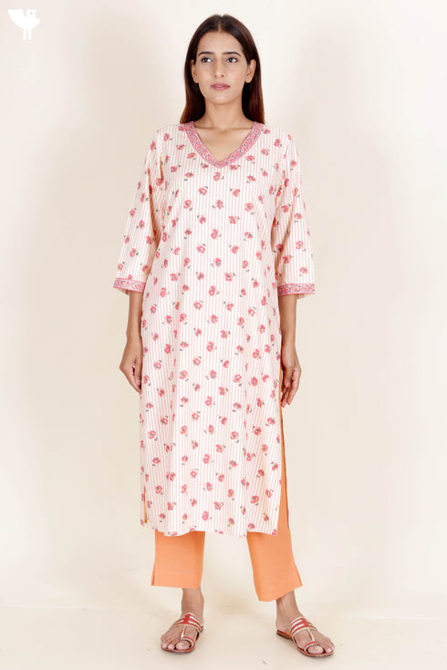 Bizzy Lizzy Kurta Pant Set With Dupatta In Floral Block Print