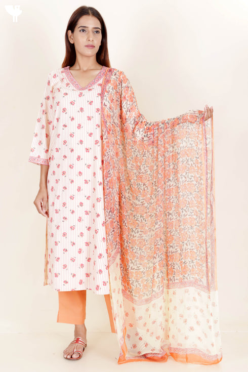 Bizzy Lizzy Kurta Pant Set With Dupatta In Floral Block Print