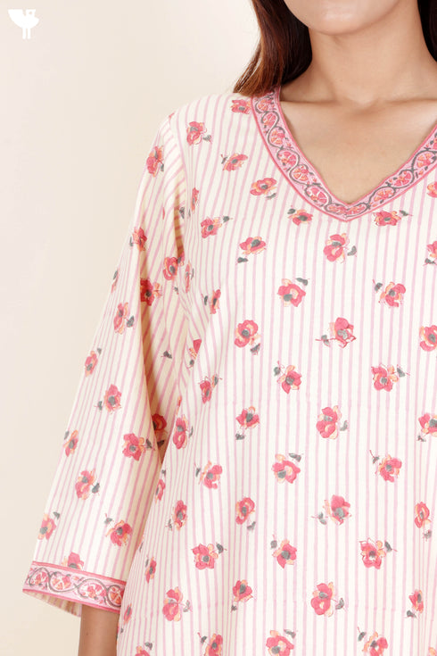 Bizzy Lizzy Kurta Pant Set With Dupatta In Floral Block Print