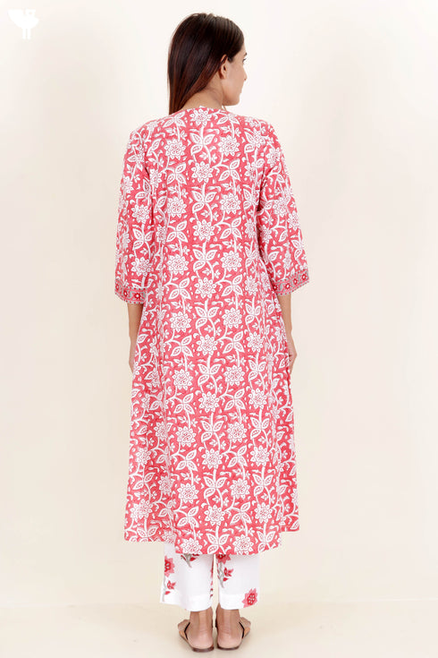 Cotton Kurta And Pant Set With Dupatta In Block Print