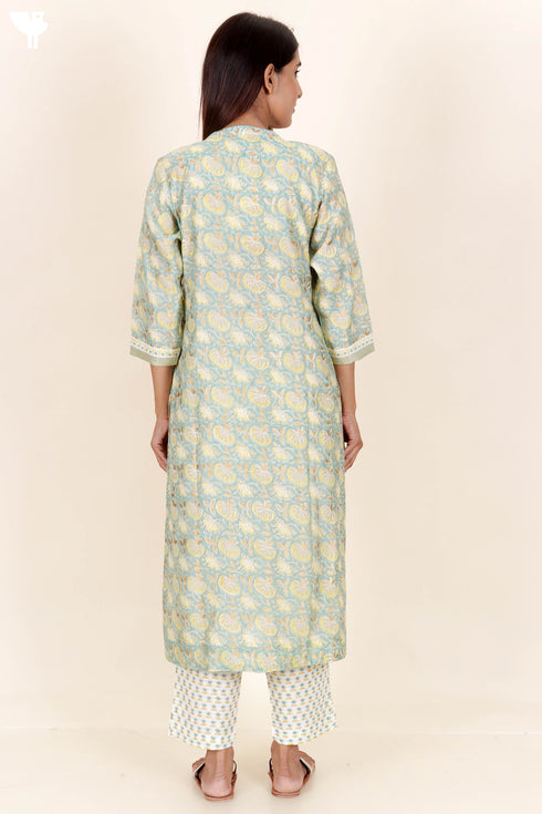 Chanderi Silk Kurta Pant And Dupatta Set In Block Print
