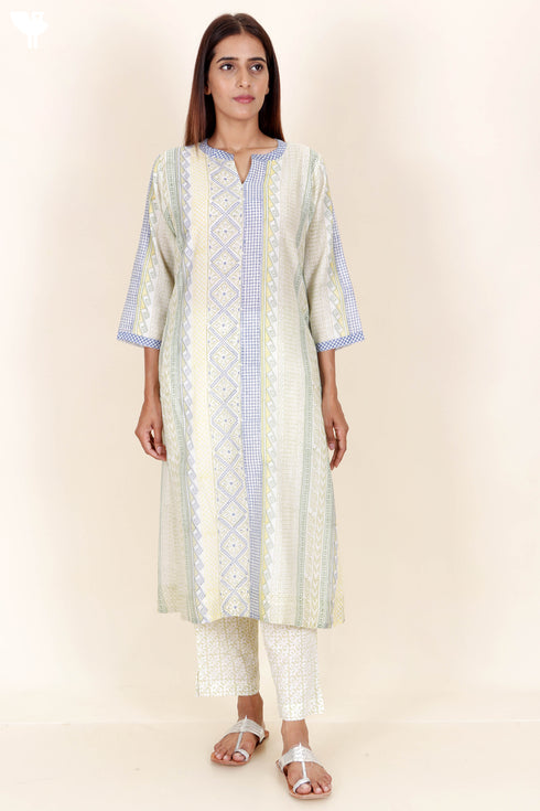 Chanderi Silk Kurta Pant And Dupatta Set In Block Print