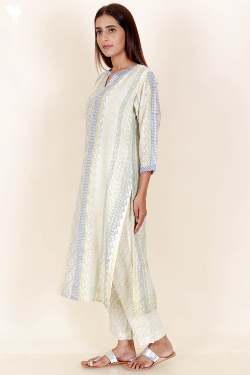 Chanderi Silk Kurta Pant And Dupatta Set In Block Print
