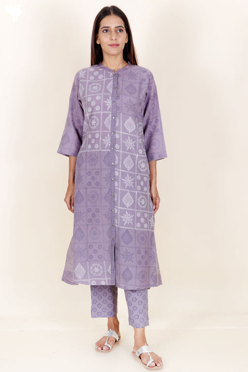 Chanderi Silk Kurta Pant And Dupatta Set in Block Print