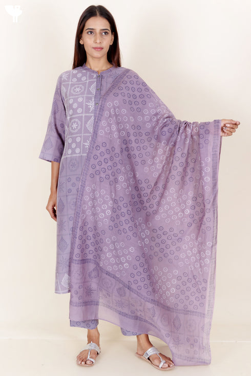 Chanderi Silk Kurta Pant And Dupatta Set in Block Print