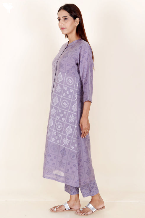 Chanderi Silk Kurta Pant And Dupatta Set in Block Print