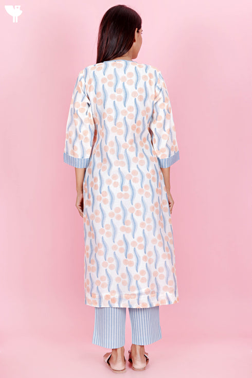 Chanderi Silk Kurta Pant And Dupatta Set In Block Print