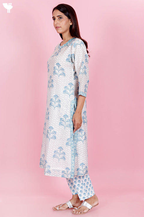 Chanderi Silk Kurta Pant And Dupatta Set In Block Print