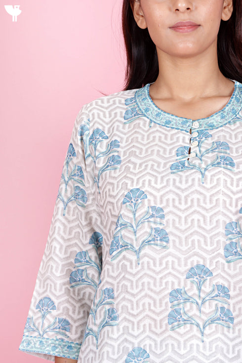 Chanderi Silk Kurta Pant And Dupatta Set In Block Print