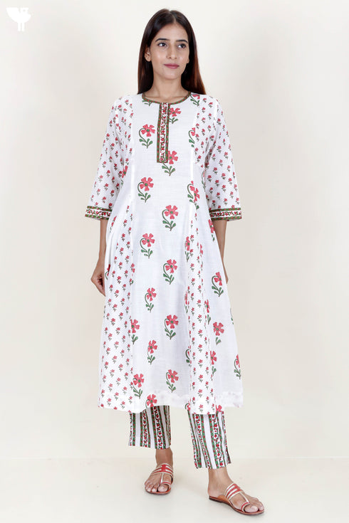 Cotton Kurta And Pant Set In Block Print