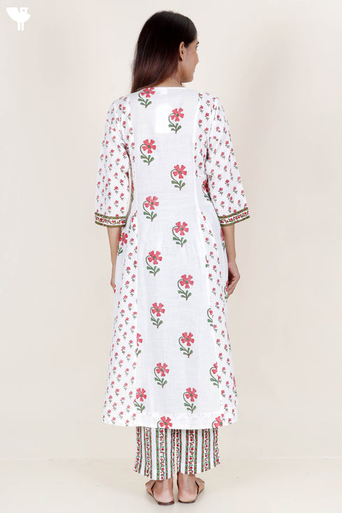 Cotton Kurta And Pant Set In Block Print