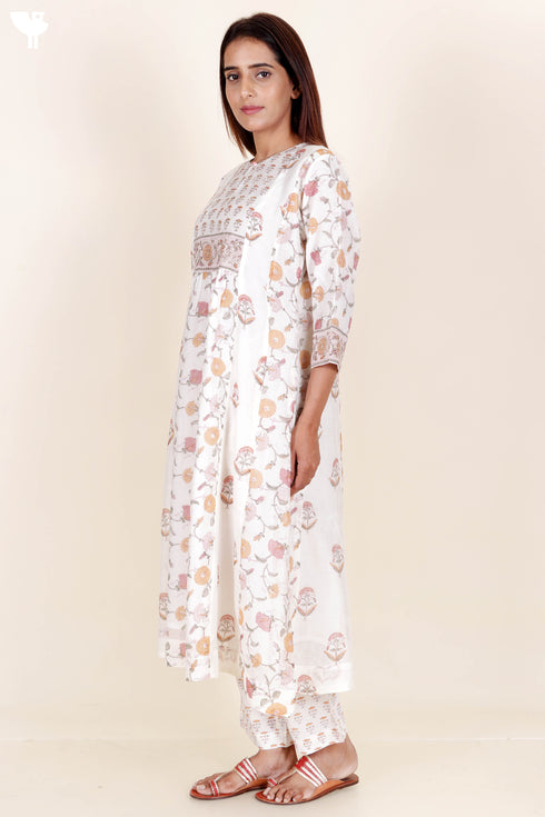 Chanderi Silk Kurta Pant And Dupatta Set In Block Print