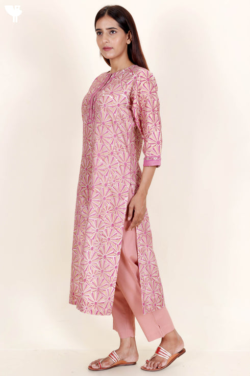 Chanderi Silk Kurta Pant And Dupatta Set In Block Print