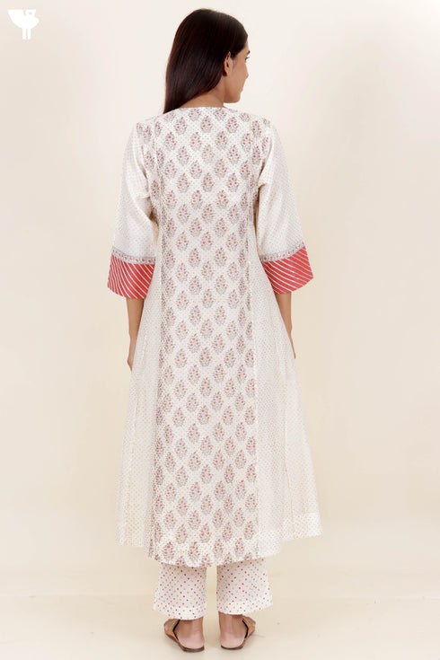 Chanderi Silk Kurta Pant And Dupatta Set In Block Print